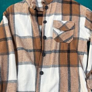 Plaid Button-Up Shirt in Brown and White